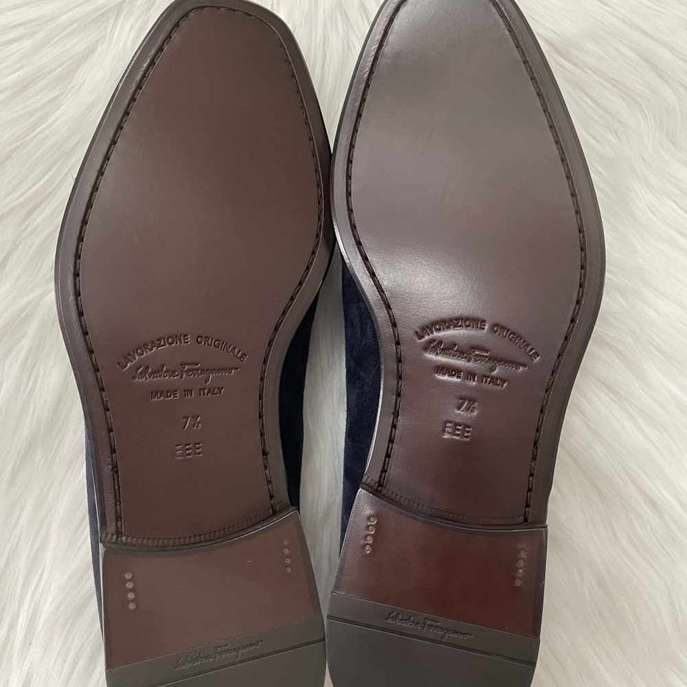 NIB Ferragamo Blue Suede Street Loafers 7EEE. - Picture 7 of 10
